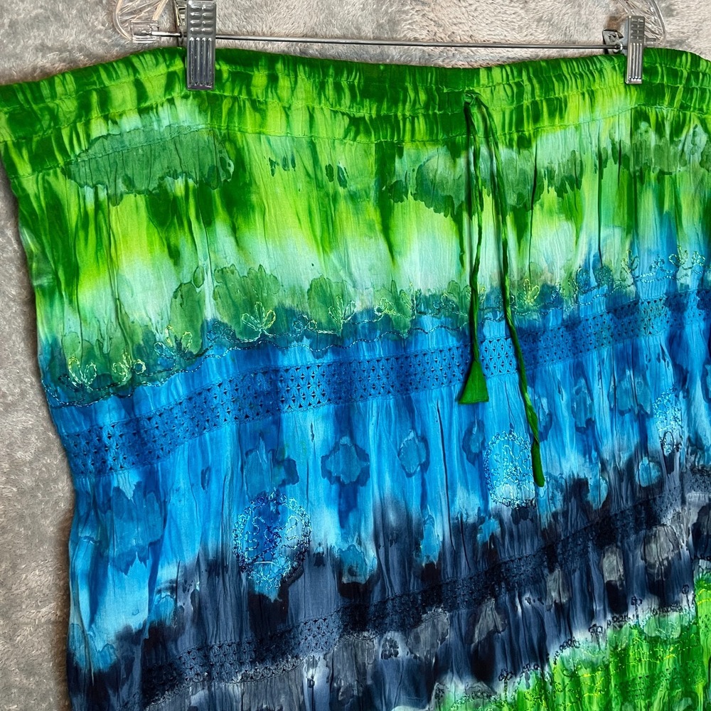 Women Tie Dye Midi Skirt Free Size Embroidered Boho Hippie Psychedelic Festival